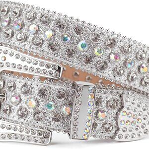 Men Women Rhinestone Belt Luxury Strap Leather Sparkle Studded Belts Western Bli